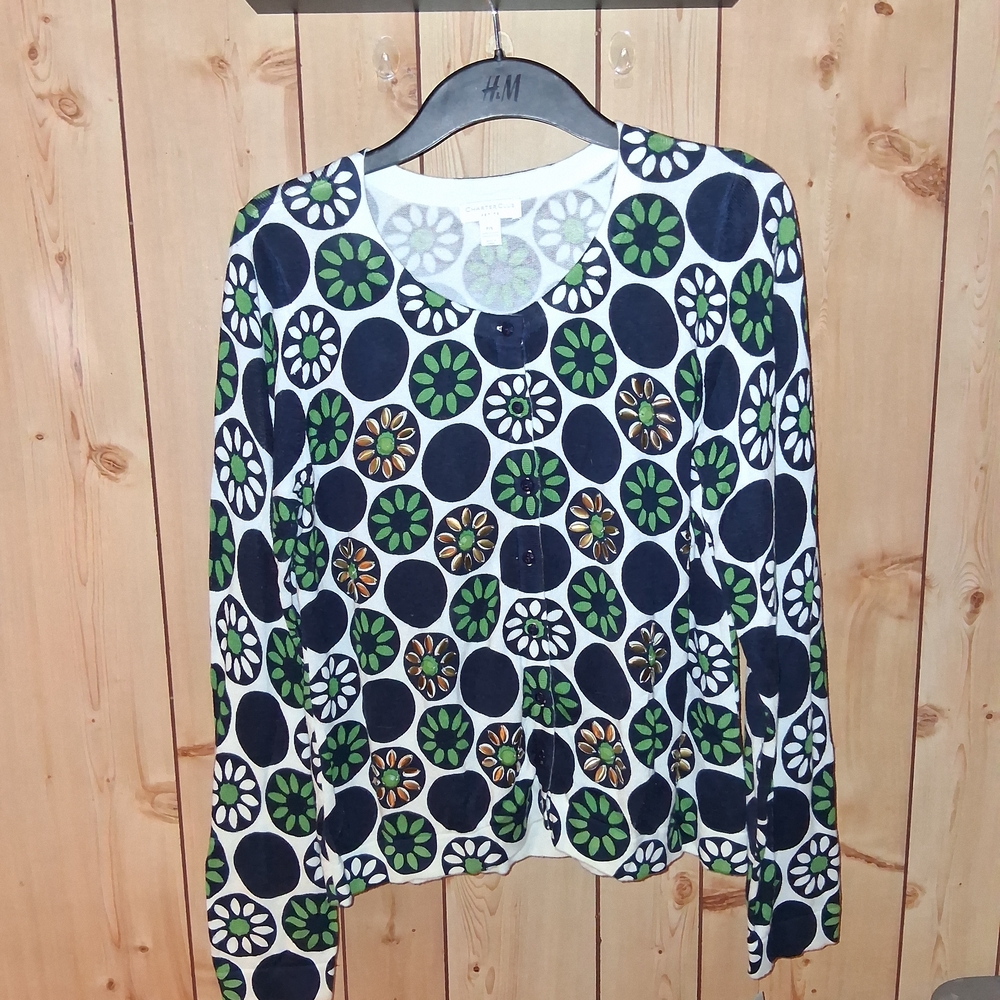 Charter Club Women's Floral Circle Sweater- Green and Black
